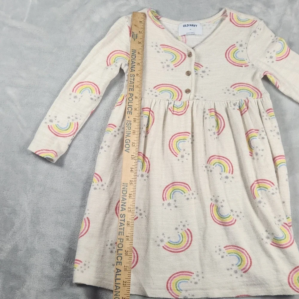 Old Navy Girls Fit & Flare Beige Rainbow Knit Dress Size 5T Henley Fairy‎
